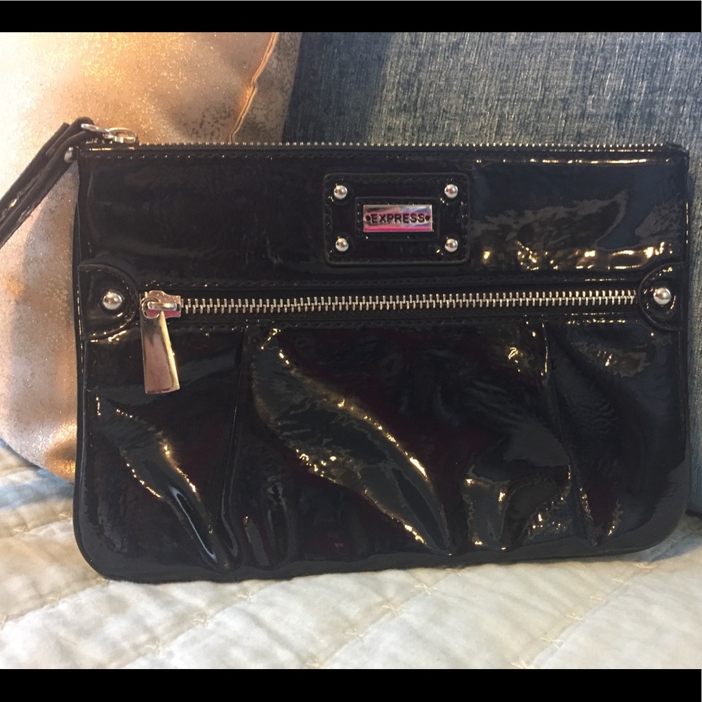 New Express Shiny Black Wristlet/Clutch